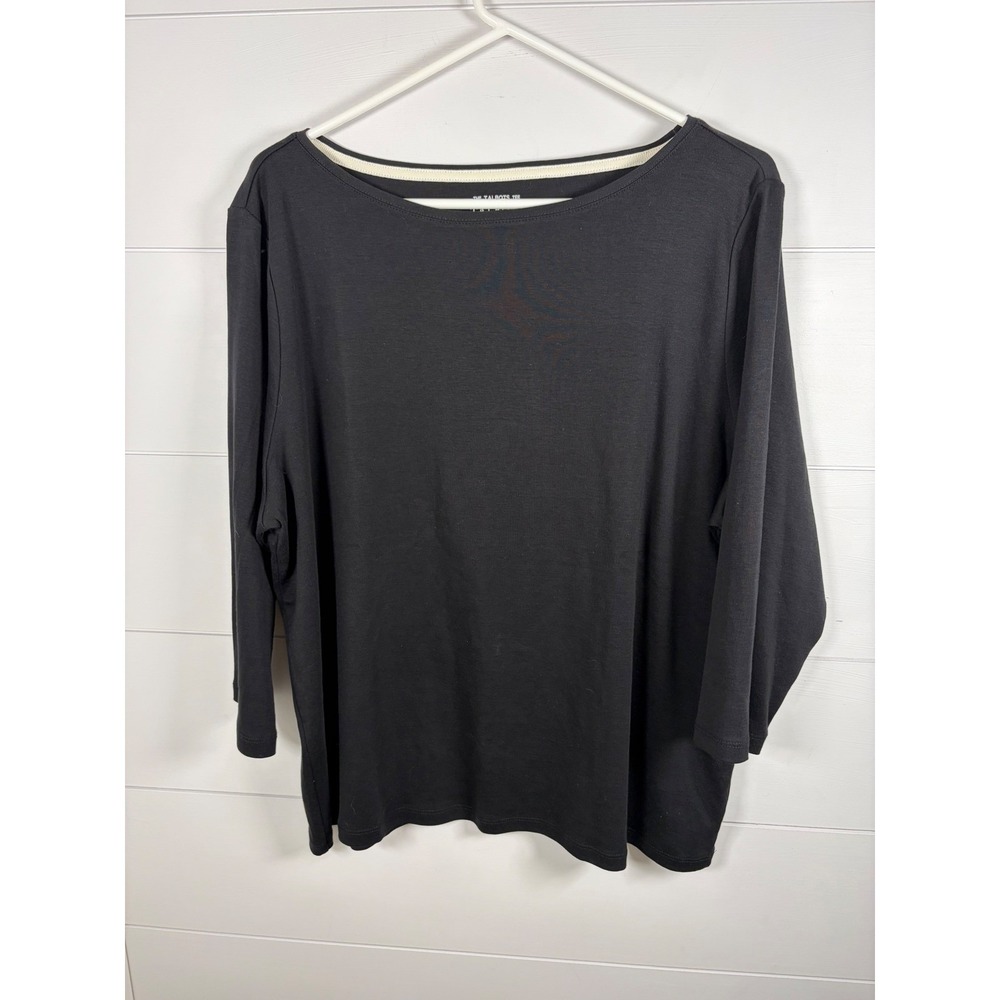 Talbots Tee T-Shirt Black‎ Pima Cotton Boat Neck 3/4 Sleeve Plus Petite 3XP